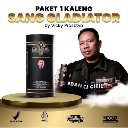 

Kopi Sang Gladiator By Vicky Prasetyo Kopi Pilihan Pria - Halal & Bpom - 1 Pack Isi 6 Sachet