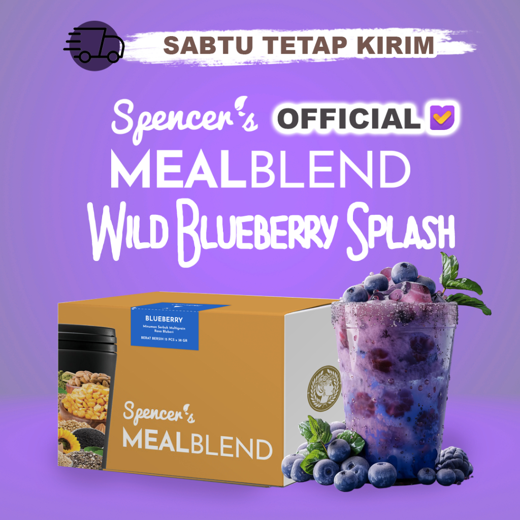 

Spencer's MealBlend Makanan Diet Rendah Kalori Solusi Langsing 1 Box isi 15 sachet Meal Replacement Solution Blueberry Splash