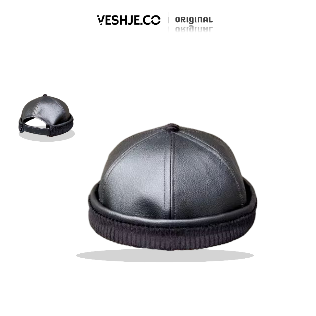VESHJE.CO Miki Hat Peci Klasik Kulit Corduroy Hitam