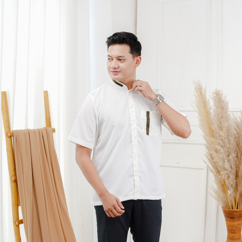 ARBA Baju Koko Putih Tulang Koko Lengan Pendek Toyobo Premium  Pakaian Muslim Kemko Putih Tulang