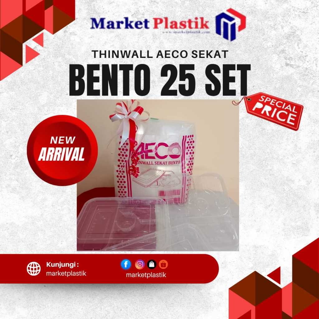 AECO Thinwall Bento 3 Sekat Bening/Thinwall 3 Sekat/Wadah Makan Sehat/Tempat Makan Plastik