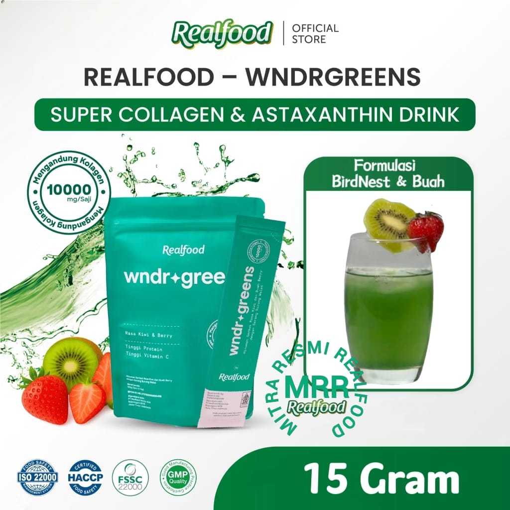 

Realfood WNDRGREENS , Minuman Serbuk Kolagen Super 10.000Mg Dengan Formulasi Buah & Sarang Burung Walet