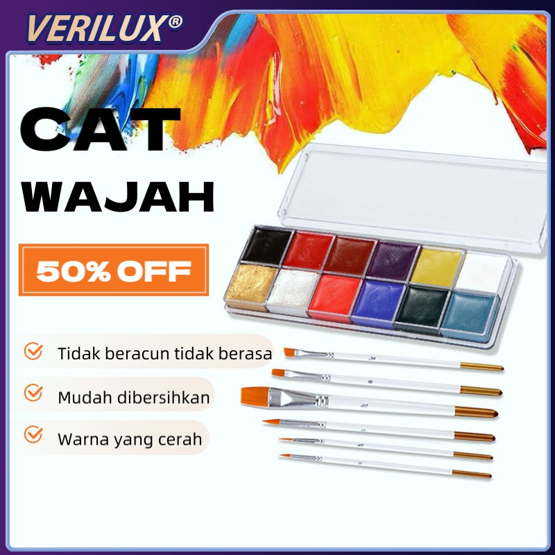 

12 Colors Face Body Painting 6 Brushes Body Painting Wajah Non-Toxic Cat Wajah Face Painting For Adults Kids