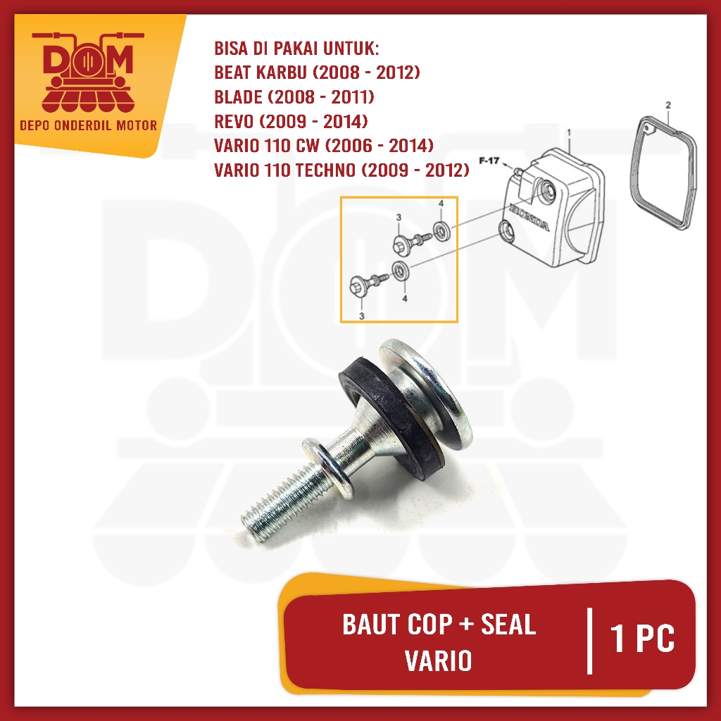 Baut Cop + Seal Vario (PSP) Baud Silinder Head kop Plus Karet Kepala Kunci L Drat 6mm Honda Beat 110