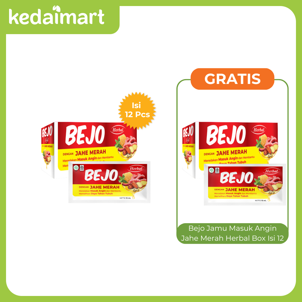 

Buy 1 Get 1 Bejo Jamu Masuk Angin Jahe Merah Herbal Box Isi 12