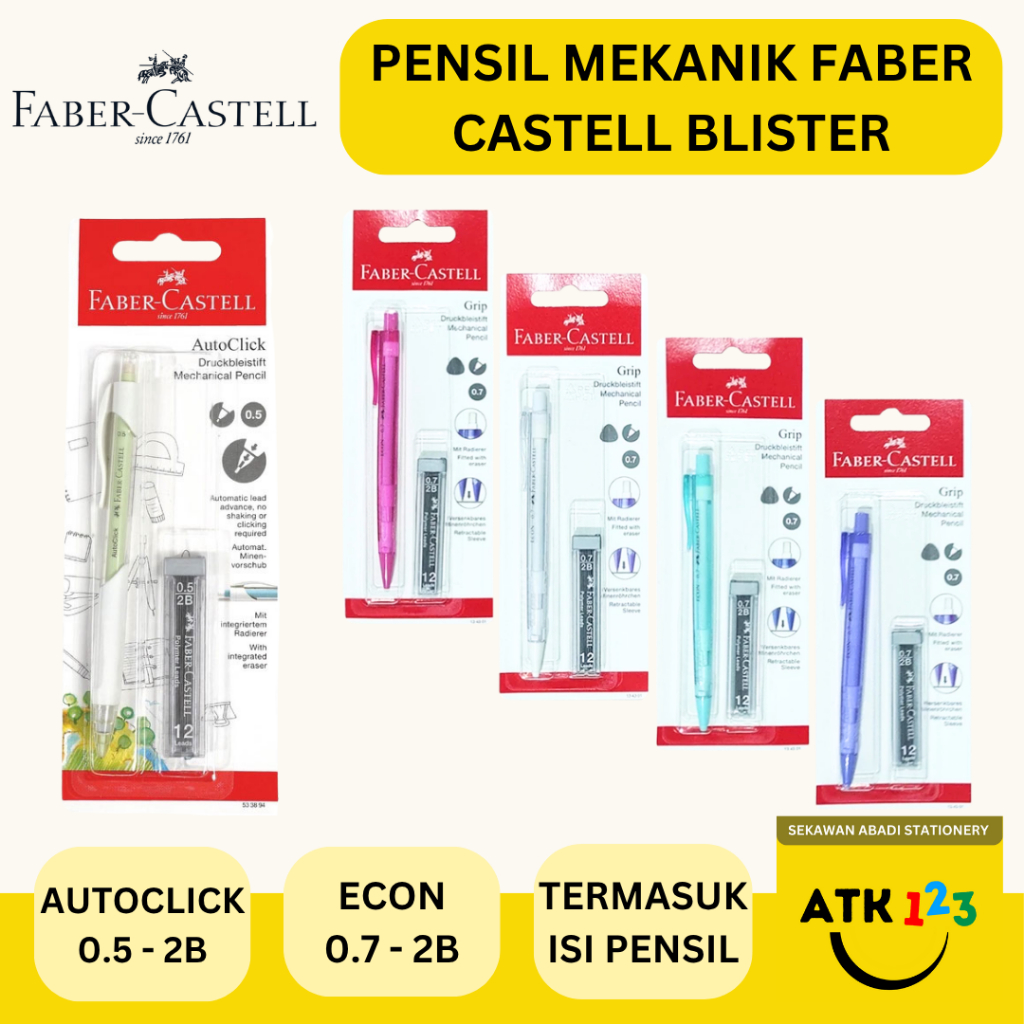 

FABER CASTELL Mekanik Pensil / Mechanic Pencil Faber Castell Econ 0.7 / Autoclick 0.5 (BLISTER SET + REFILL)