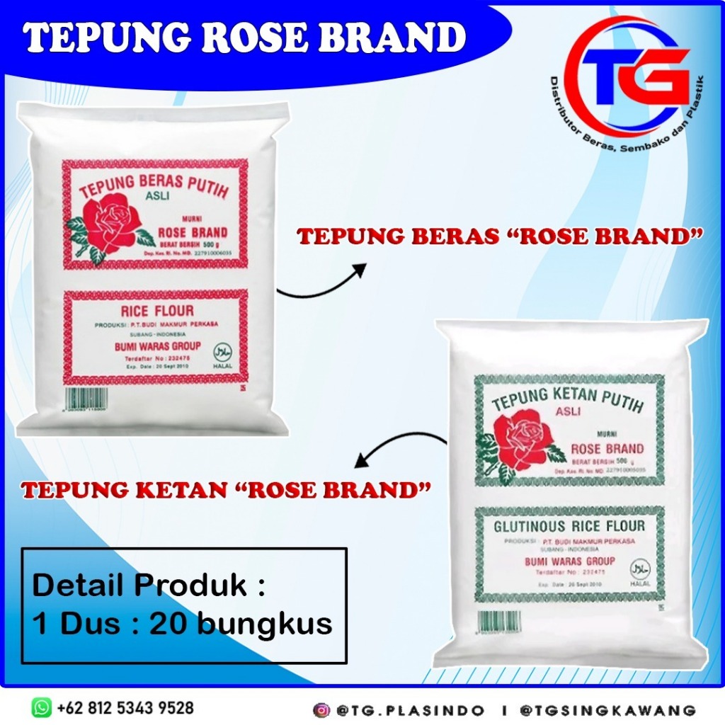 

Tepung Beras & Tepung Ketan Putih Rose Brand 500gr / Tepung Ketan Putih Rose Brand