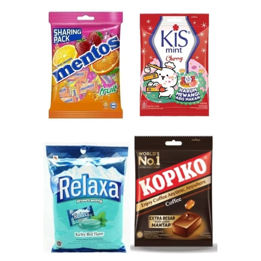 

Mentos/Relaxa/Kopiko/Kis Permen 1 Pack isi 50 Butir x 2 pack