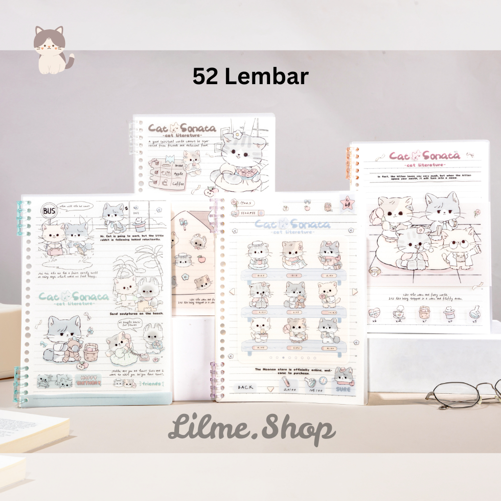 

Buku Notebook Binder Aesthetic A5 B5 / Buku Catatan Notebook Ring Spiral Detachable Loose Leaf Cute Cat
