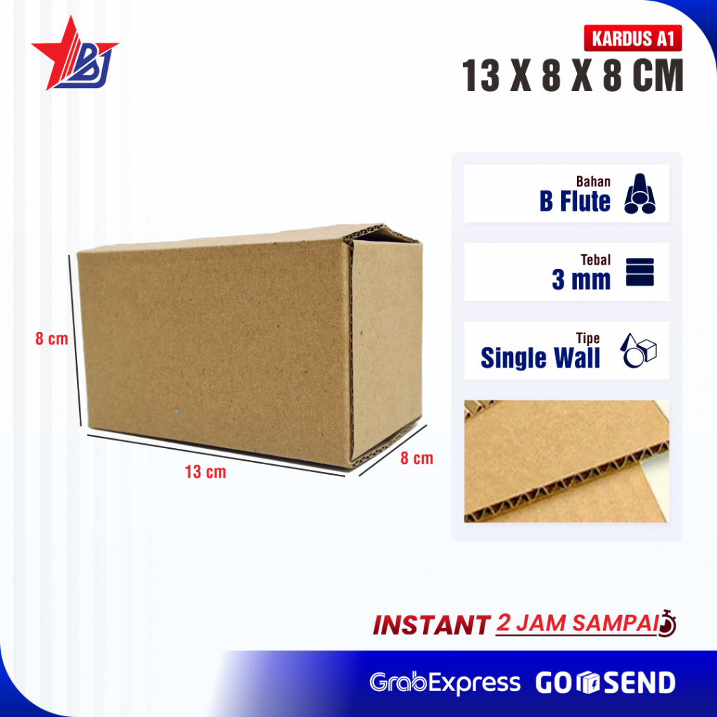 

( minimal 100 pcs) 13 x 8 x 8 Cm (BBC-S01) | B Flute | Kardus | Corrugated Box | Packing | Packaging