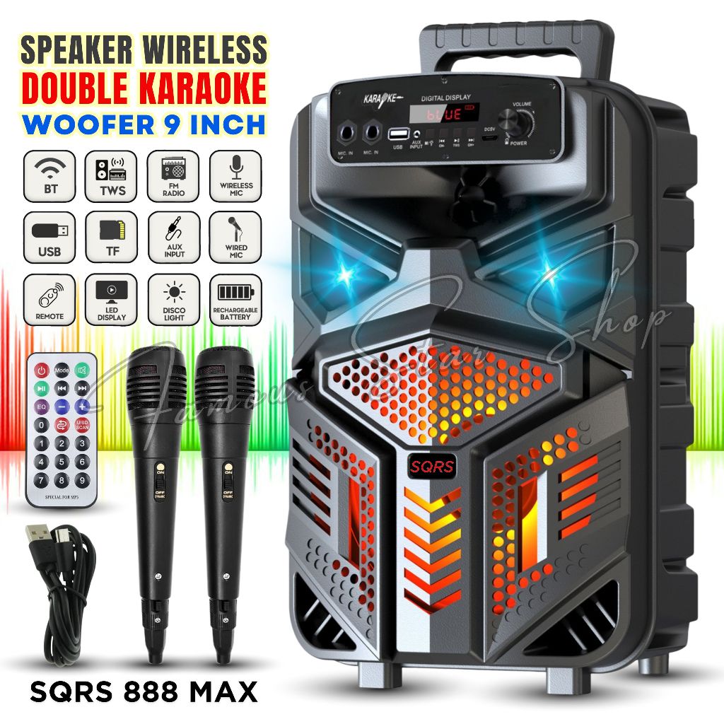 MURAH BANGET Speaker Full Bass 9Inch Dual Mic Karaoke Speaker TV, HP, Laptop, Komputer SPEAKER SQRS 
