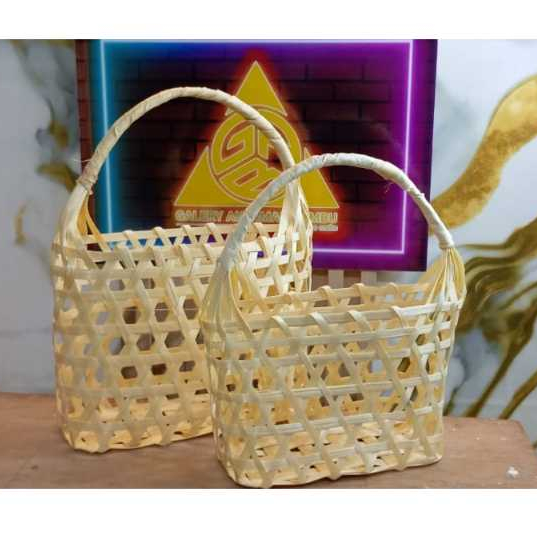 tas keranjang rotan anyaman bambu / keranjang biuah hampers snack souenir , tas bambu rotan