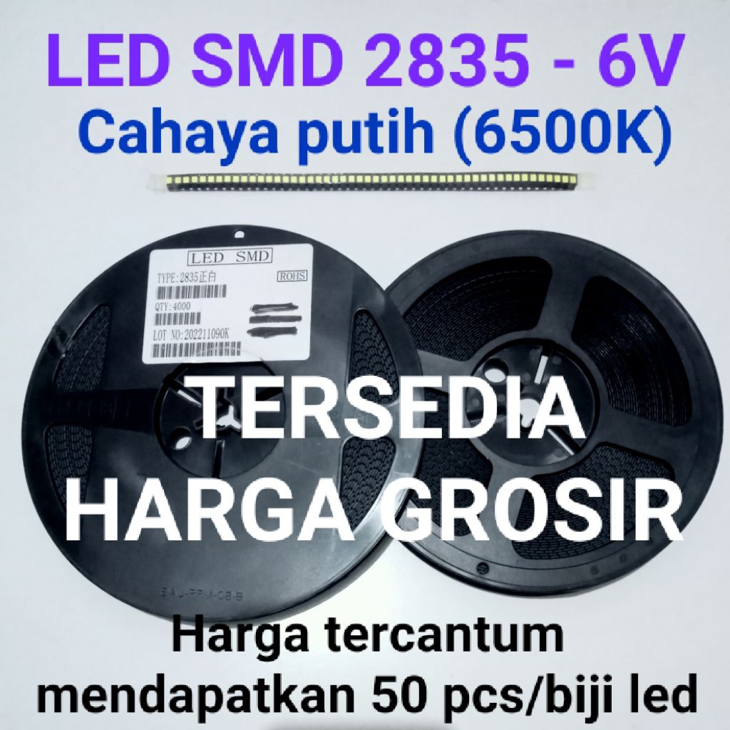 LED SMD 2835, 6V - 1W ~ ISTIMEWA TERANGNYA (isi 50 biji/Pcs)