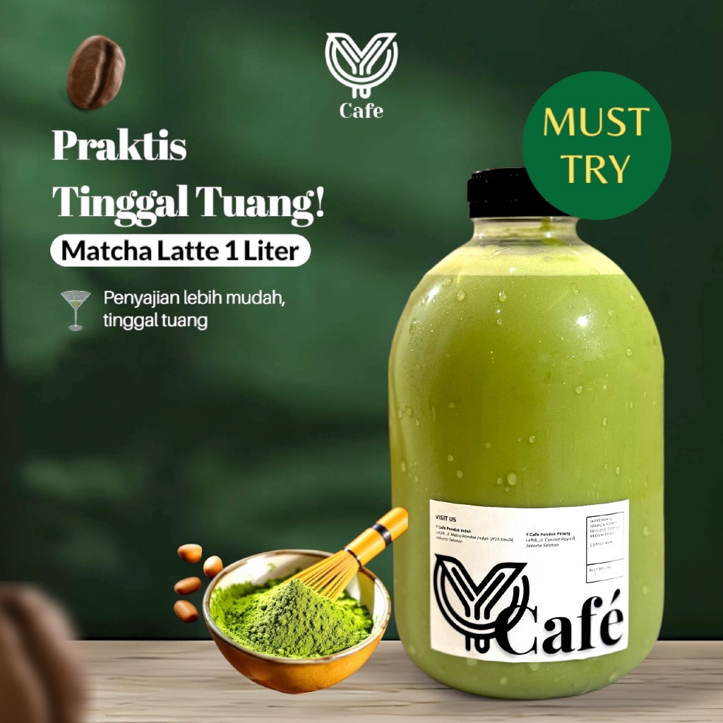 

Matcha Latte 1 Liter - Kemasan Minuman Botol Matcha Latte Praktis Tinggal Tuang by Y Cafe