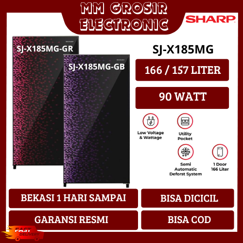SHARP KULKAS 1 PINTU 166 LITER  SJ-X185MG-GB/GR  SJ X185MG GB GR  SJX185MGGB-GR BEKASI GARANSI RESMI