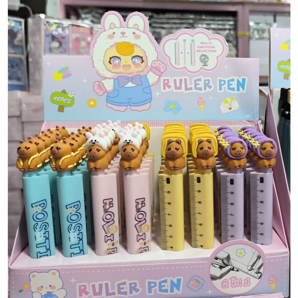 

Pulpen gel penggaris lucu karakter capybara 48 pcs