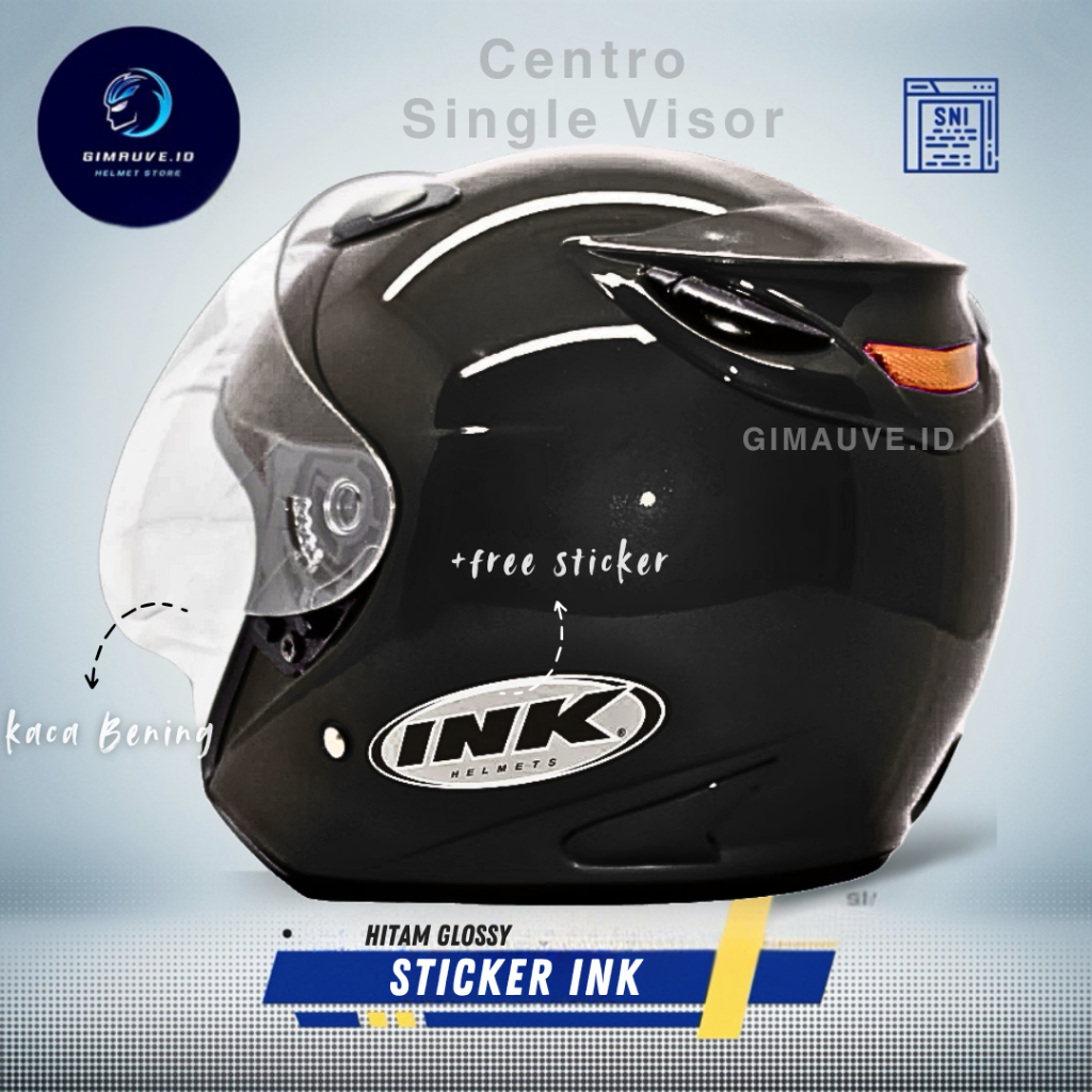 TERMURAH Helm Half Face Centro Sticker INK Single Visor SNI Pria Wanita Dewasa Helmet Helem Sporty