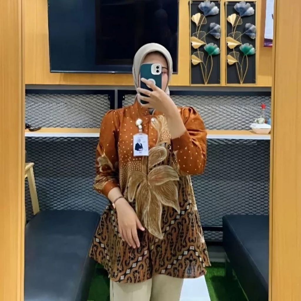 Atasan Wanita Batik Blouse Batik Lengan Balon Model Peplum Payung Kemeja Wanita Kekinian Jumbo