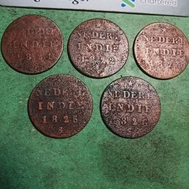 koleksi koin kuno 1/2 stuiver nederl indie tahun urut 1821 - 1826 sepaket