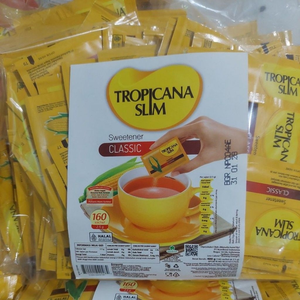 

Tropicana Slim sweetener classic Gula Jagung Rendah Kalori Isi 160sachet