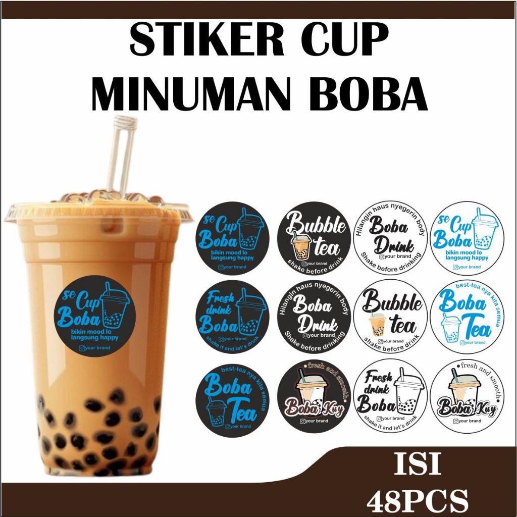 

STIKER GELAS CUP MINUMAN BOBA | STIKER GELAS CUP ISI 48PCS | STIKER CUP MINUMAN KEKINIAN