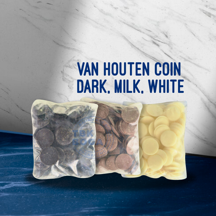 

( Repack ) Van Houten Coin 250 Gr ( Dark, Milk, White ) Compound Coins Kancing Choco Chip Coklat