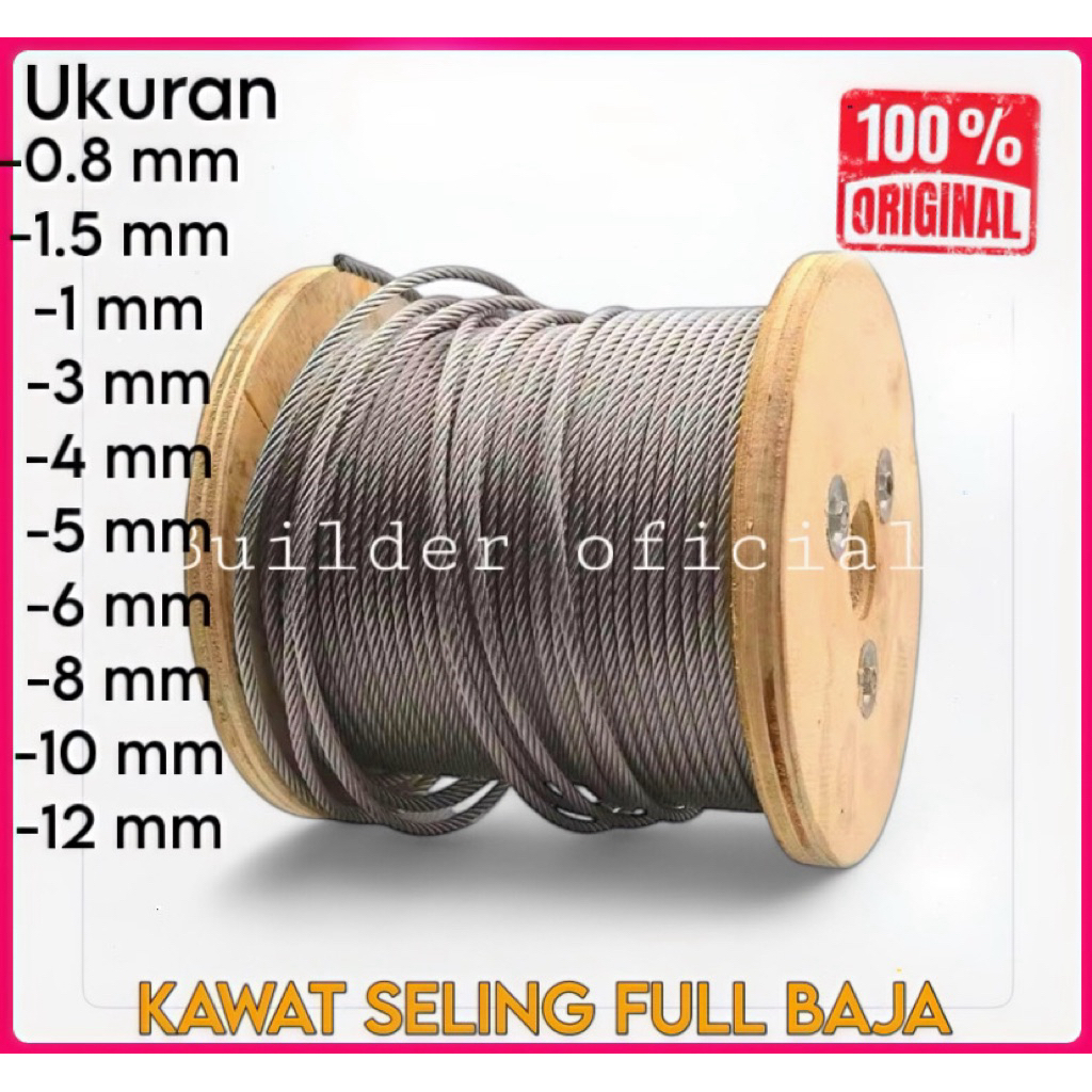 Kawat Tali Seling Full Baja 1mm 1.5mm 3mm 4mm 5mm Kabel tali Seling Ful Baja Kawat Seling Full baja