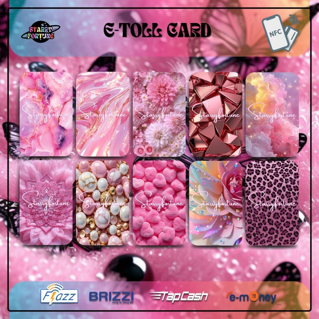 CUSTOM NAME PINK KARTU Flazz/Brizzi/Tap-Cash/E-money SALDO NOL TAPCARD E-TOLL PARKIR MARBLE ABSTRAK 