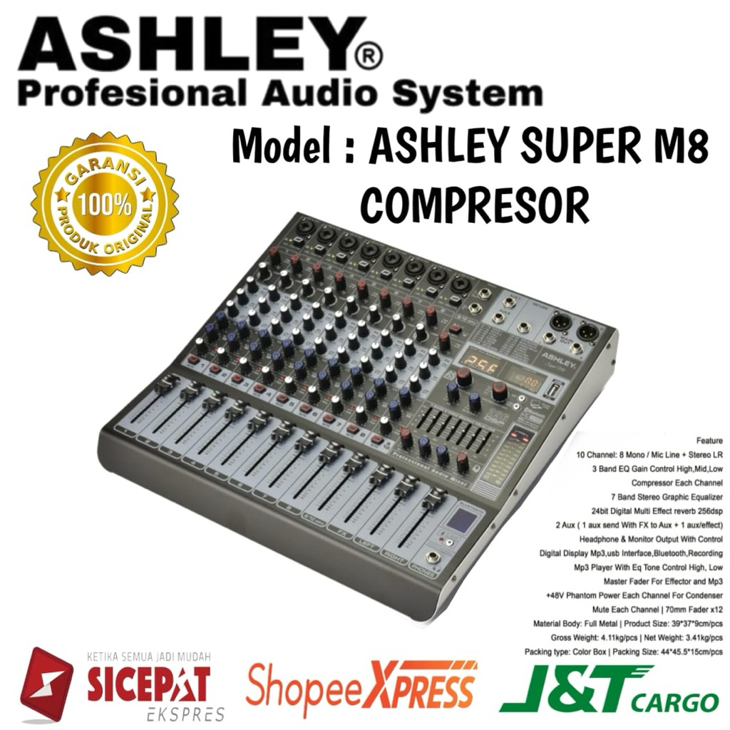 Mixer Ashley Super M8 Compressor Original Mixer Ashley 8 Channel Bluetooth usb