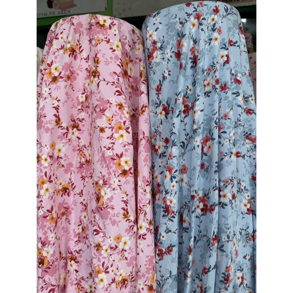 kain katun rayon/bahan rayon viscose/rayon premium/motif bunga 2 warna mewah/bahan meteran/rayon met