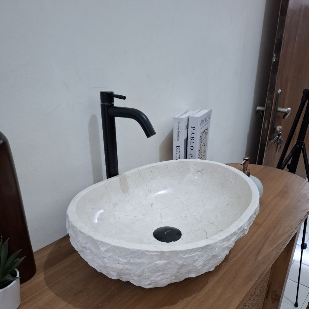 wastafel marmer natural putih 45 cm x35 cm