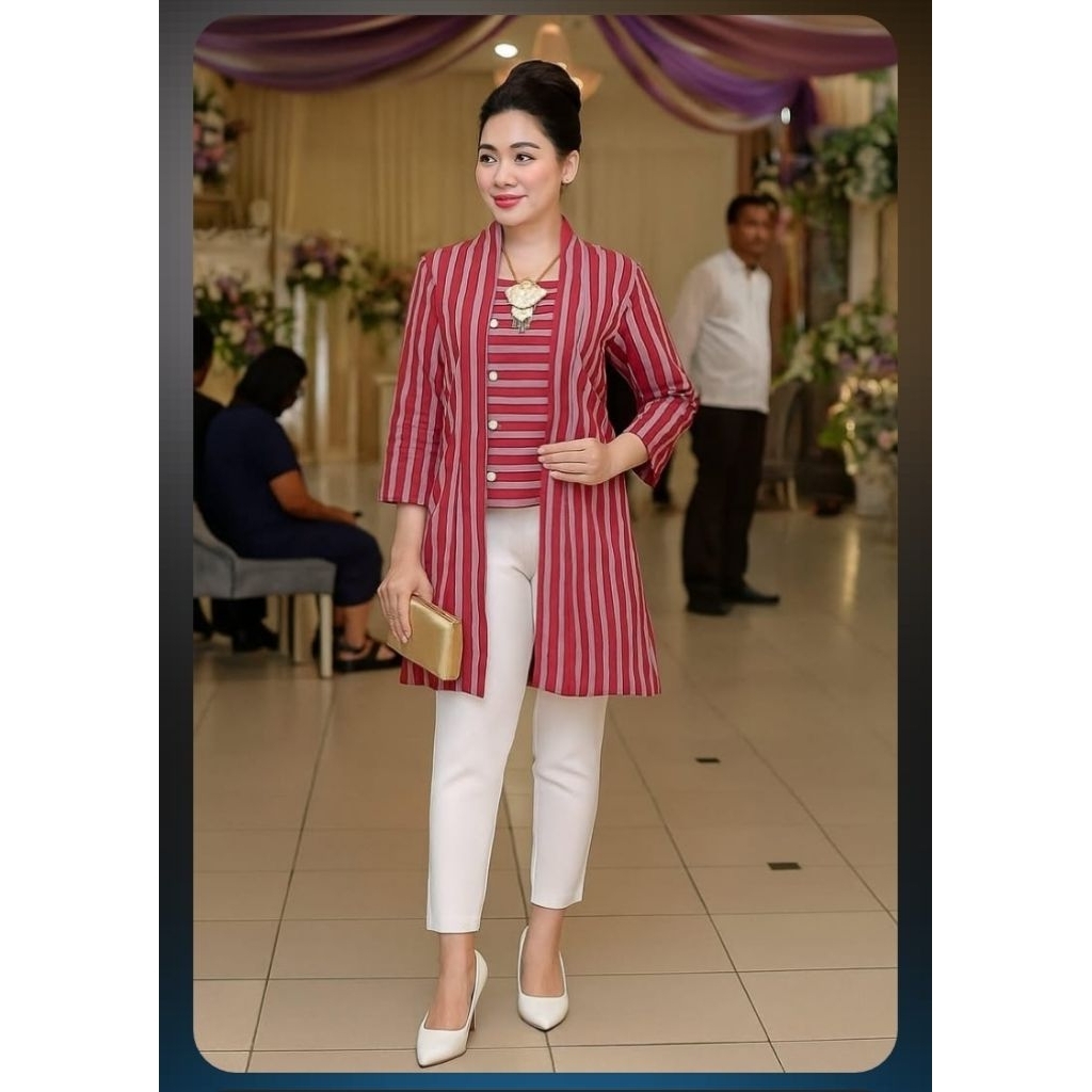 Kebaya Kutubaru Tenun Lurik Ori Warna Merah