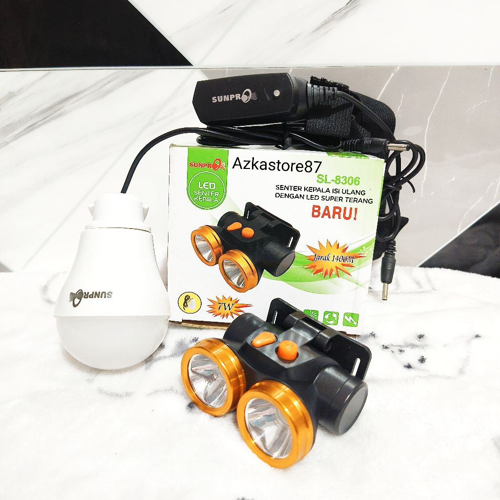 Senter Kepala Sunpro SL-8306 7W senter kepala LED senter portable cahaya terang bonus bolam terang