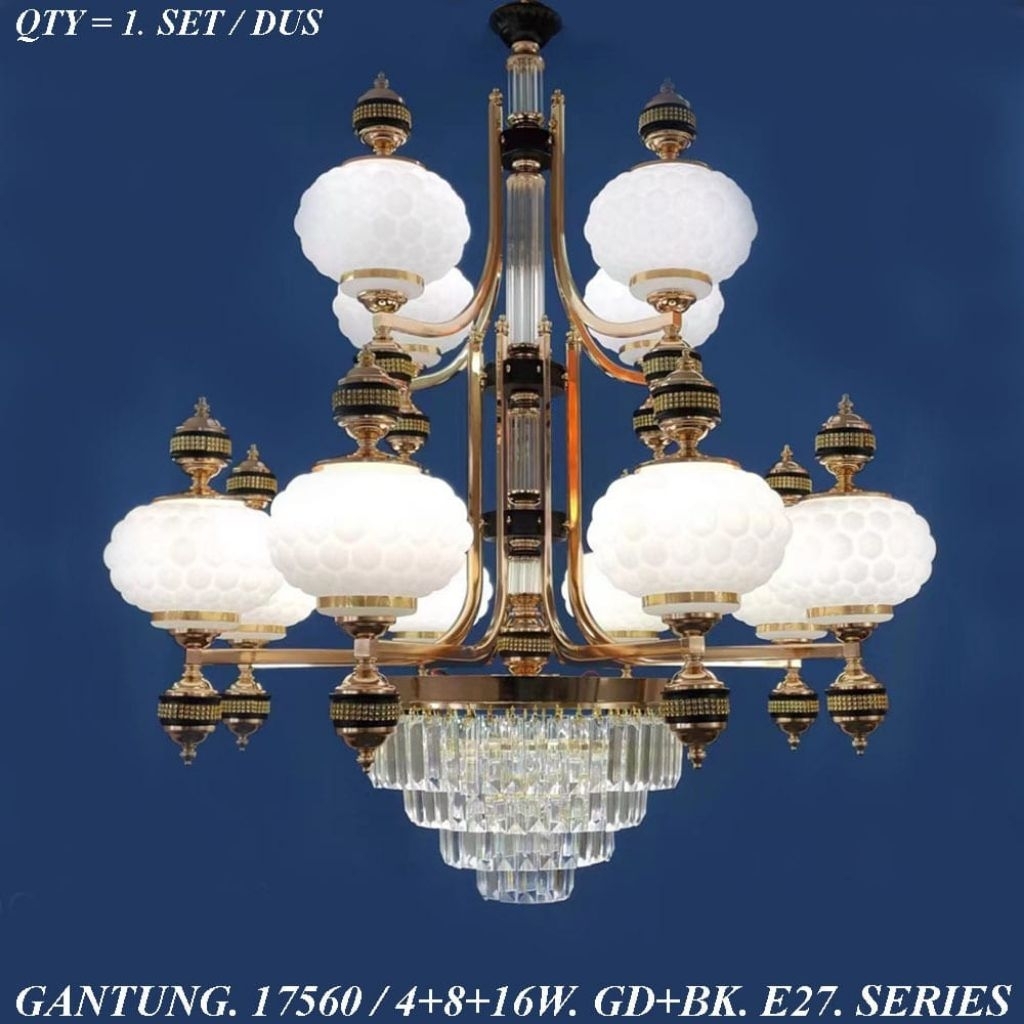 LAMPU GANTUNG HIAS VOID KRISTAL KLASIK MODERN 2 TINGKAT MEWAH