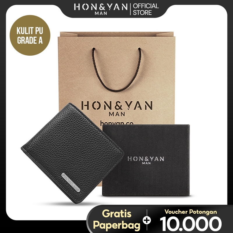 RECOMMENDED HONYAN MAN Dompet Lipat Pria Kulit Sintetis Terbaru Original Import Hitam - Rei short