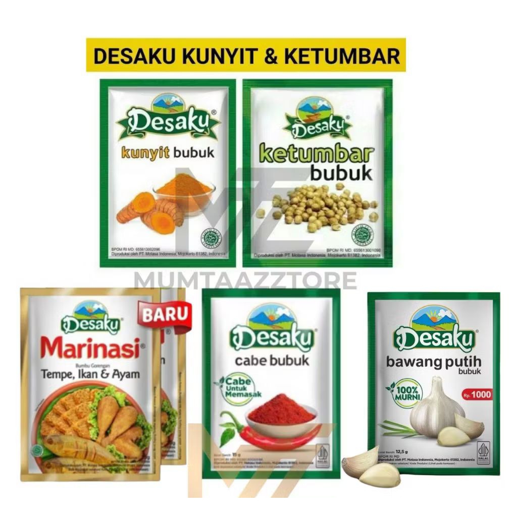 

Desaku Bumbu bubuk 1RENCENG ( Marinasi,ketumbar,kunyit,bawang putih,ladaku,cabe bubuk)