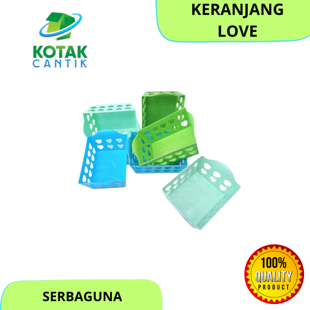 [ KECIL ] KERANJANG LOVE PLASTIK SERBAGUNA KOTAK WADAH PENYIMPANAN PERSEGI PANJANG
