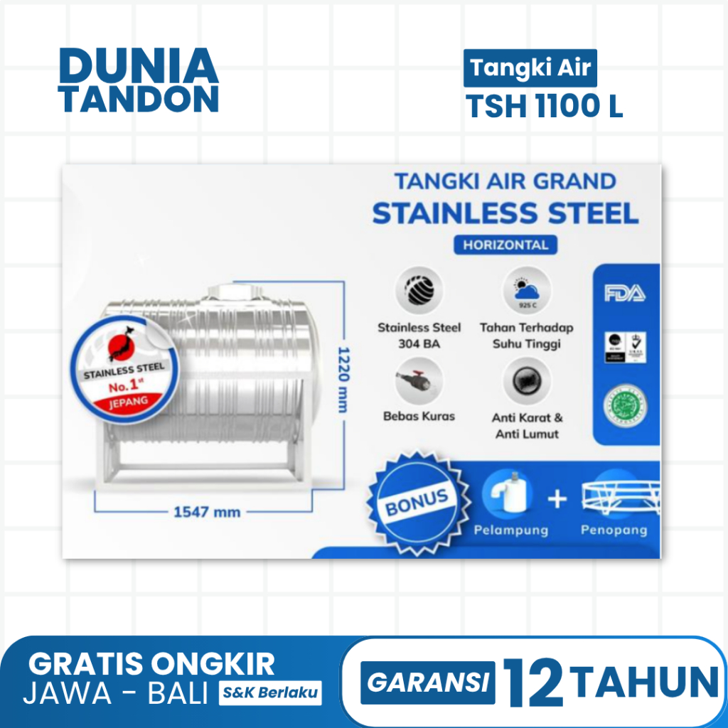 Tandon Air Stainless Grand Vertikal 1100 Liter TSH1500 / Tandon Air Stainless