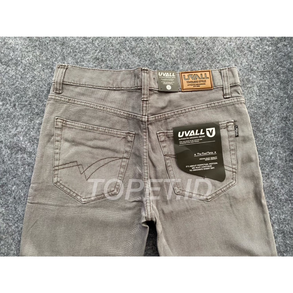 Celana Jeans Denim Panjang Cowok Standar Regural Fit Basic Straight Uvall Pria Abu-Abu Grey