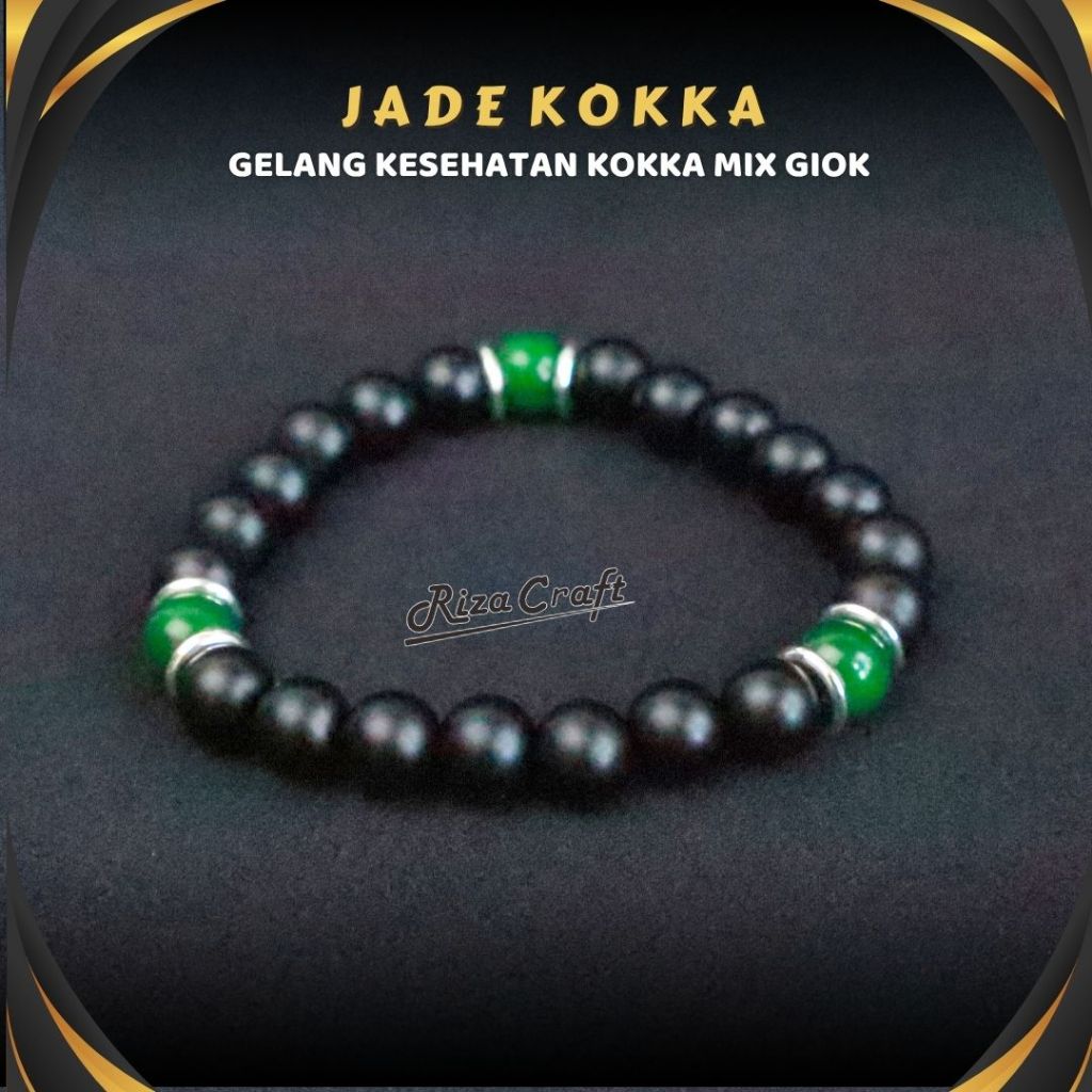 Gelang Batu Akik Hitam Black Onyx Mix Giok Hijau ASLI 100% Original Alam Natural Kalimantan untuk Pr