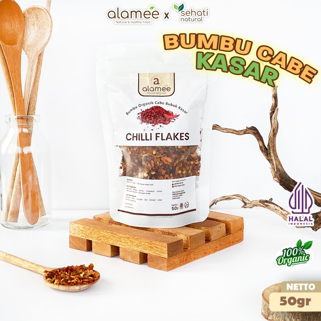 

Cabe Bubuk Kasar Chilli Flakes Cabai Bumbu Dapur Masak Organik Rempah Rimpang Murni Seasoning 50g