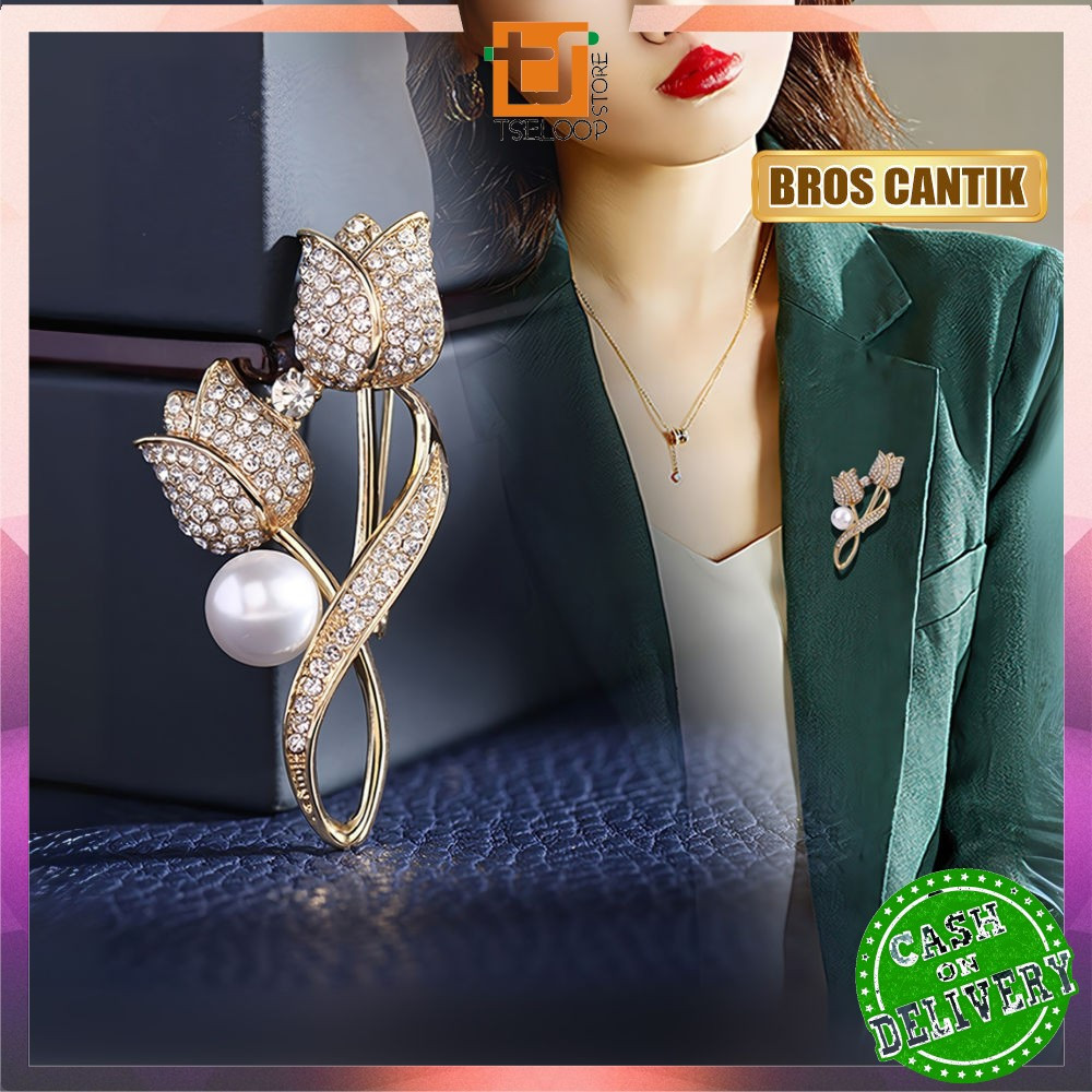 OFM-C1325 Bros Cantik Elegan Motif Bunga Tulip Bros Jilbab Aksesoris Wanita Pria / Pin Baju Bros Jas