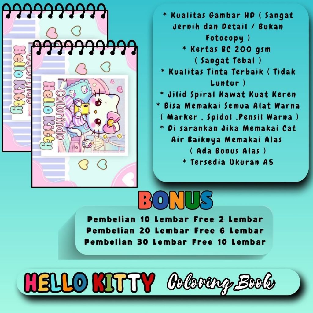 

HELLO KITTY Buku Mewarnai Murah Tema Bagus Keren Coloring Book Premium Kertas 200 gsm Tebal Gambar HD Jernih Untuk Semua Usia