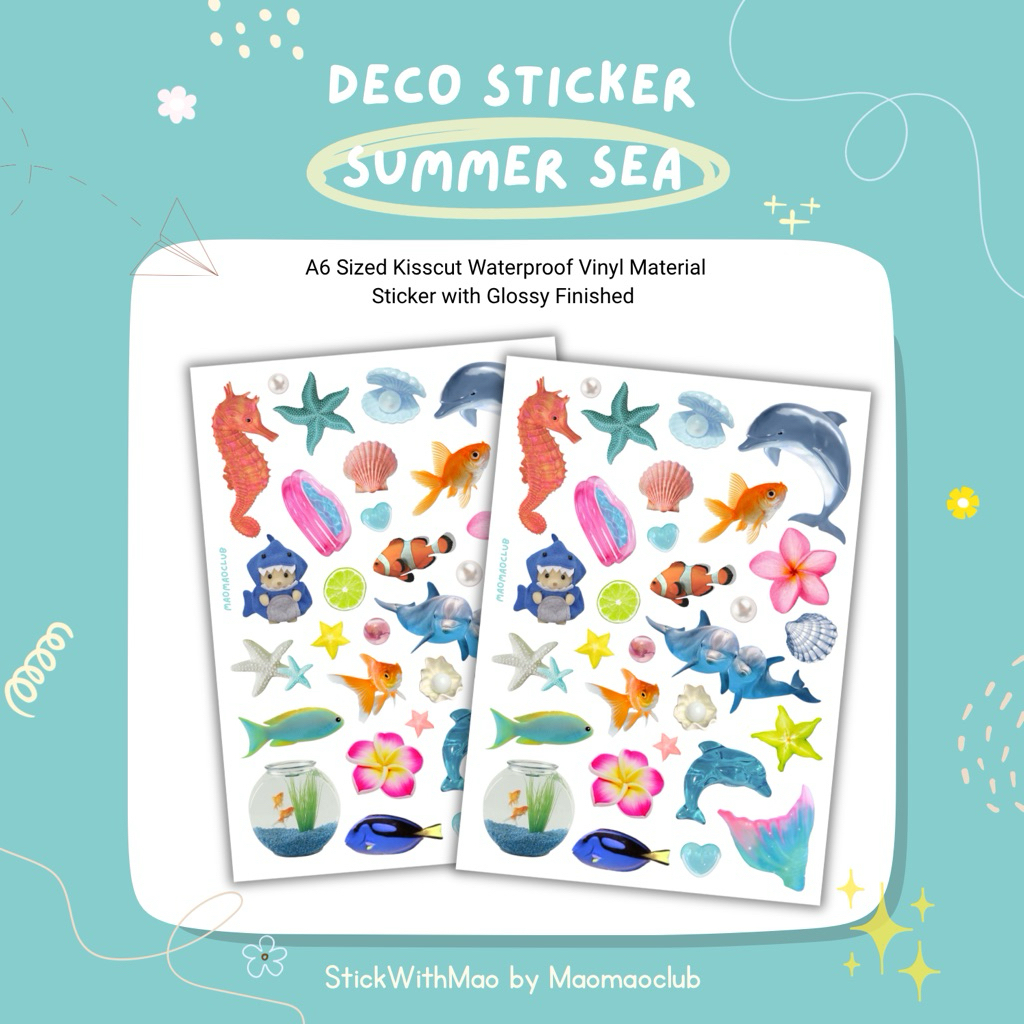 

Summer Sea Deco Sticker Sheet (Dolphins, Fish, Nemo, Flower Beach) for Journal Journaling by StickWithMao
