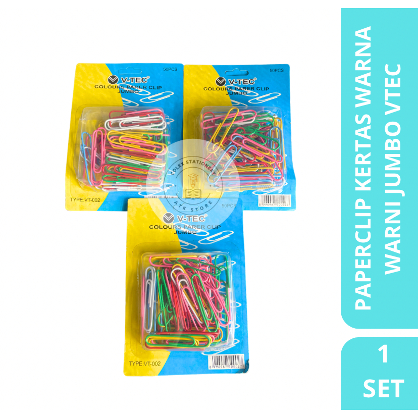 

[1 BOX] Paper Clip Kertas Muat Banyak Ukuran Besar Jumbo Warna Warni Isi 50 Pcs Vtec