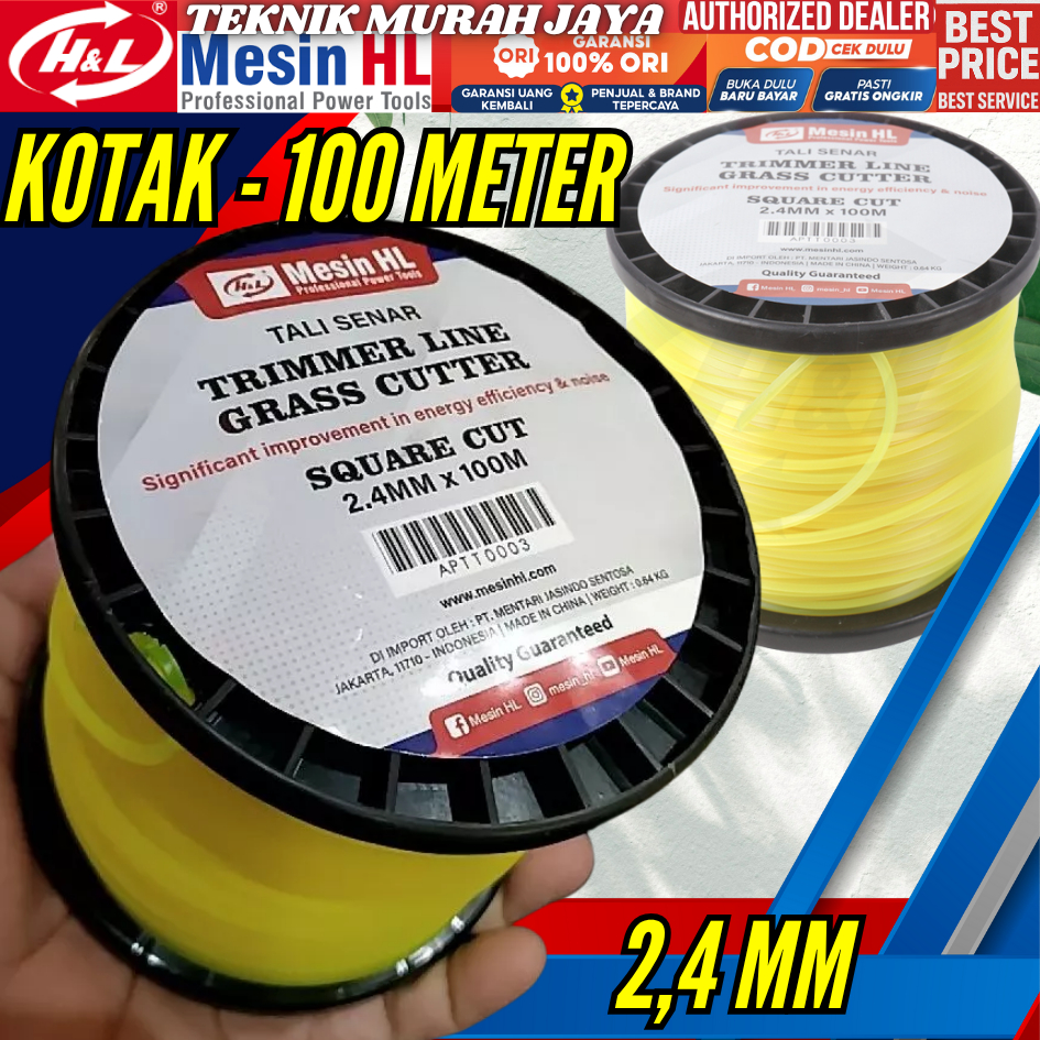HNL H&L HL Senar Mesin Potong Rumput Grass Weed Trimmer Line 2,4 mm Kotak 100m Square 100 Meter Cups