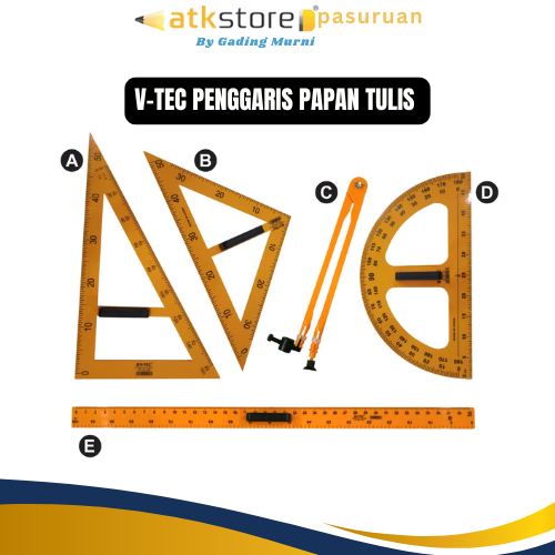 

V Tec Ruler Arc Penggaris Busur Derajat Siku Segitiga / Penggaris Papan Tulis Besar / Garisan