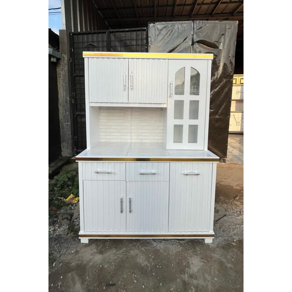 Rak Dapur/Rak piring/Lemari Sayur pintu 3 List gold Cat duco