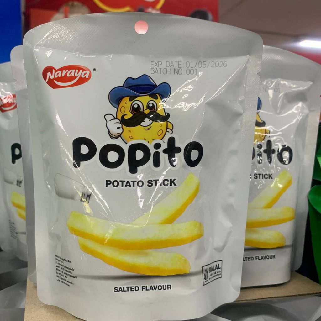 

￼Naraya Popito Potato Stick Rasa Salted, Honey Butter & Hot Spicy Halal 40gr