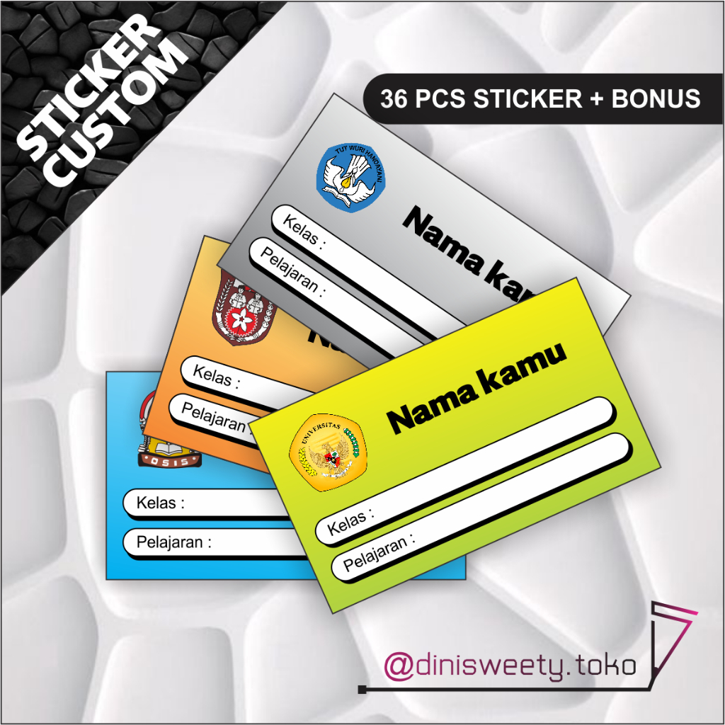 

36 PCS CUSTOM STICKER LABEL NAMA KELAS PELAJARAN DAN LOGO SEKOLAH